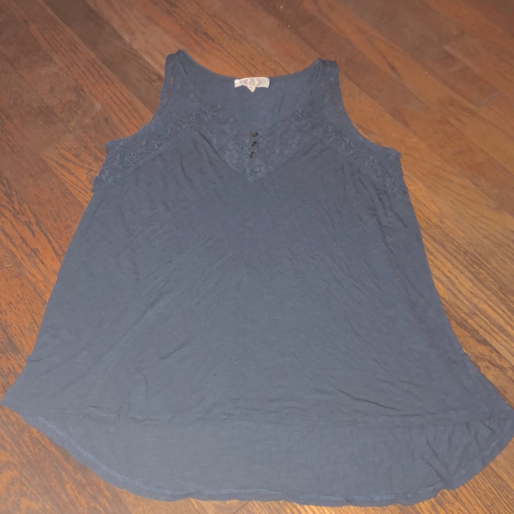 Pink rose navy blue tank top